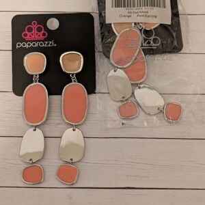 Silver, Coral, And Orange Dangle Post Earrings